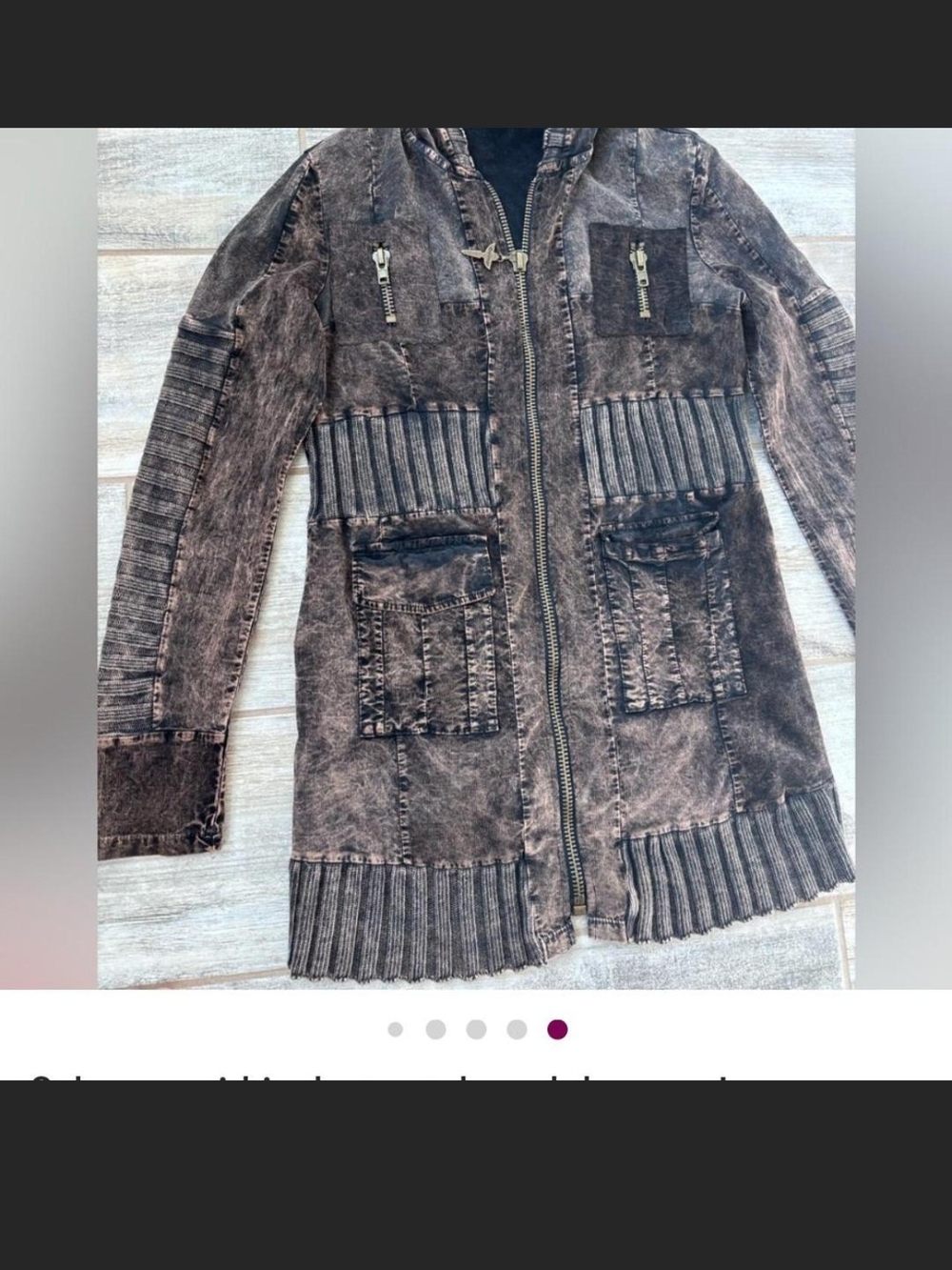 Salvage Brown Distressed Washed Zip UP Ribbed Jacket. L - Picture 7 of 7